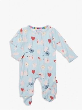 Magnetic Me Footie - Light Blue with Heart & Pig Print